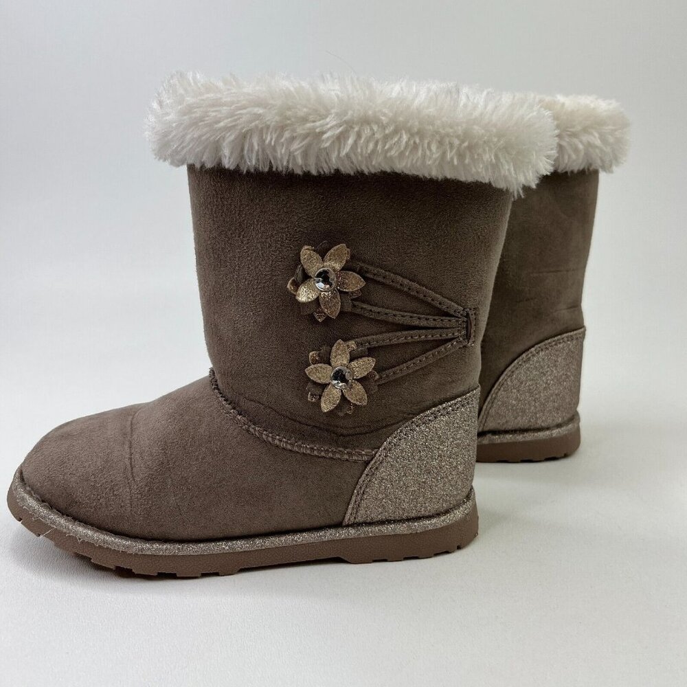 Self Esteem Footwear Girls Sz 10 Beige Suede Faux Fur Lined Shoes Boots Zipper